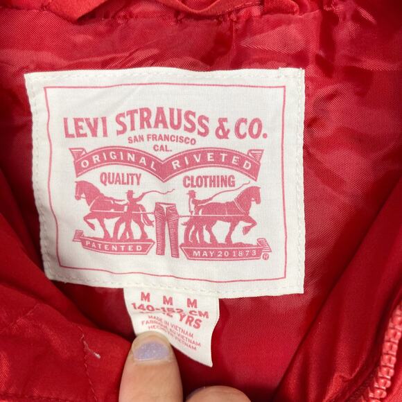 Levis Red Gray Spell Out Coat Sz M 10-12 Kids - Picture 4 of 8